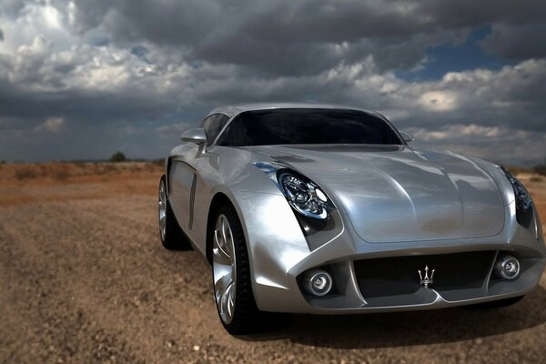 Grey sports car in the desert