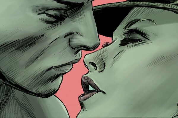 卡通男人和女人要接吻