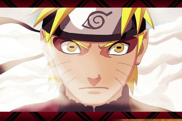 Naruto in a blindfold with yellow eyes