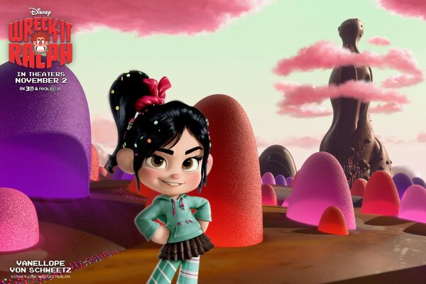 Ralph, Venellope Hintergrund Cupcake auf dem Hintergrund der Geleebahnen