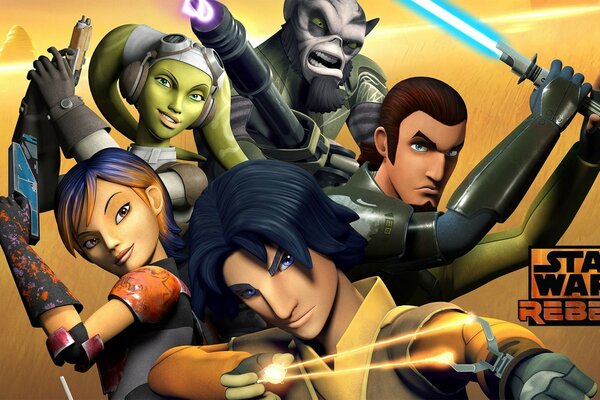 Personagens de Star Wars Rebels mostrando suas armas