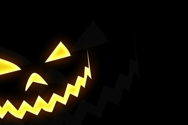 Yellow Halloween pumpkin icon on black background