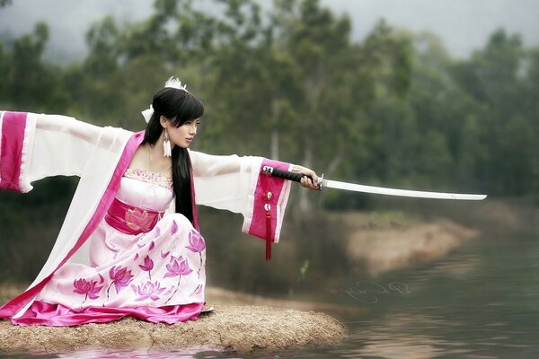 Chinesischer Film mit einem Mädchen im Kimono