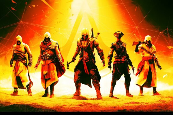 Tanzen vor dem Hintergrund des Feuers. Assassin s creed Helden