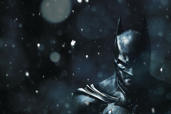 Black batman and flakes falling from the sky