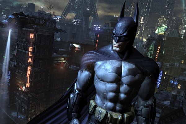 Batman sombre sur fond de ville en gris