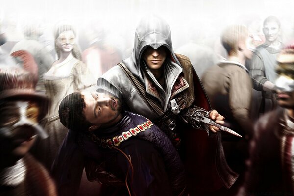 Assassin s creed et fille masquée sur fond