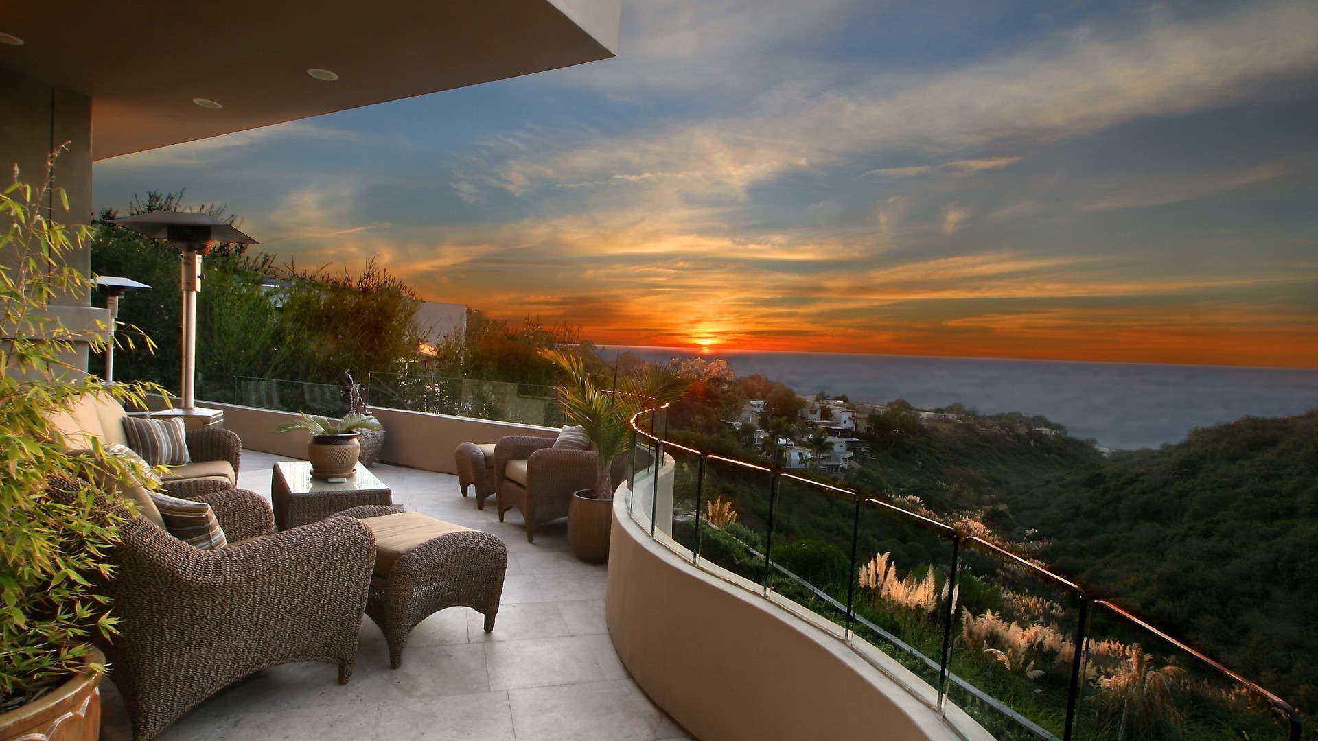 maison et intérieur voyage chaise hôtel eau plage coucher de soleil arbre lieu lumière architecture maison océan patio paysage