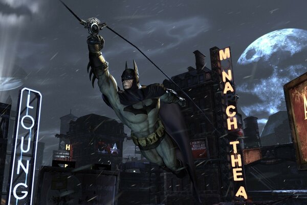 In the night city flying batman