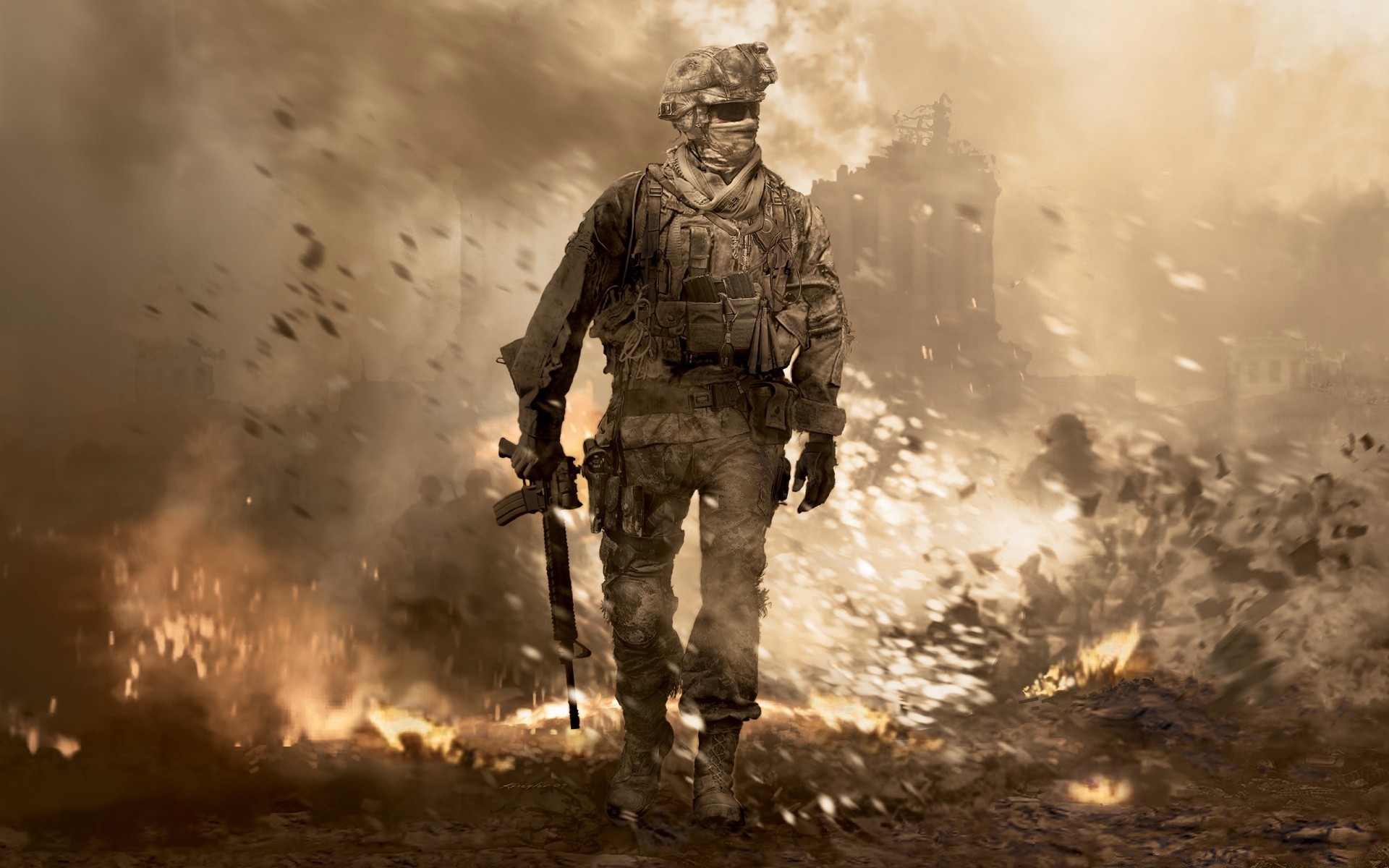 call of duty fumée homme guerre militaire adulte soldat unique uniforme porter flamme arme catastrophe combat brouillard armée pistolet bataille