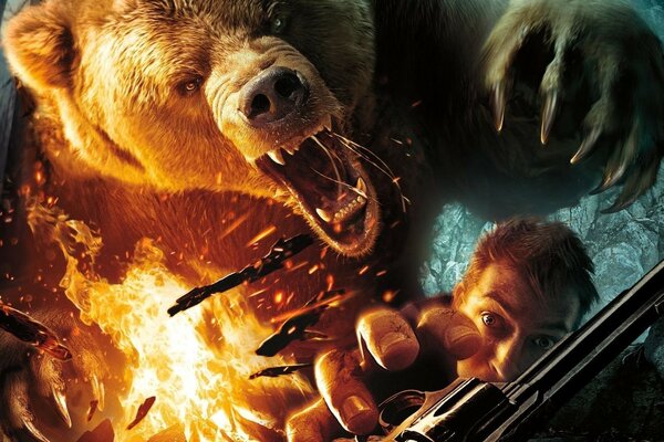 Angry bear and Hunter