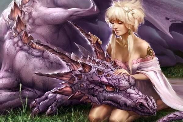 Le silence et la tranquillité d une fille avec un dragon