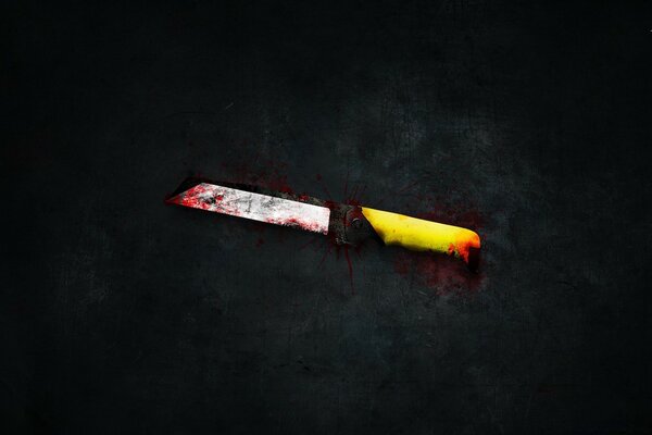 Knife in blood on a black background