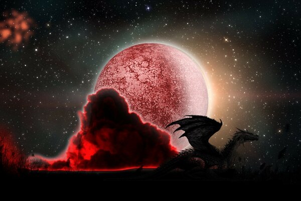 Dragon in the light of the red moon