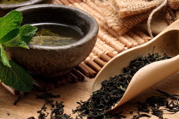 Herbal tea brewed in a bowl