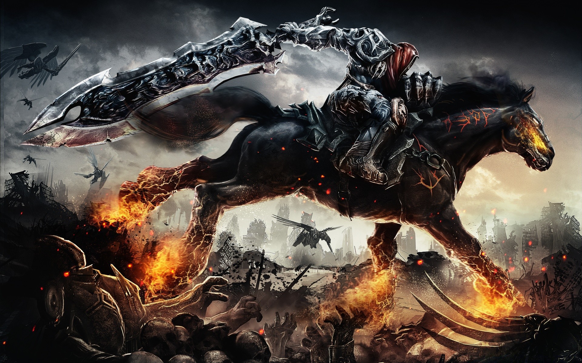 darksiders flamme fumée art cavalerie danger