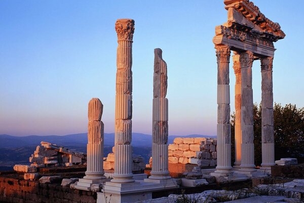 Greek ruins at sunset