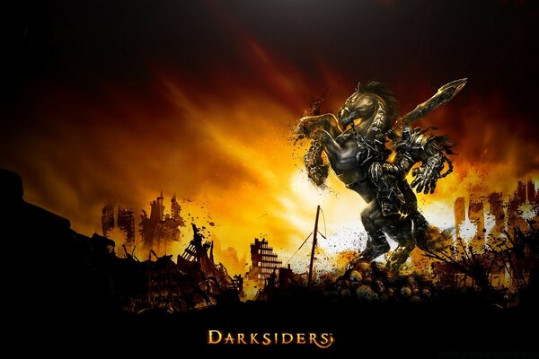 Bild von Darksiders Videospiel auf Sonnenuntergang Hintergrund