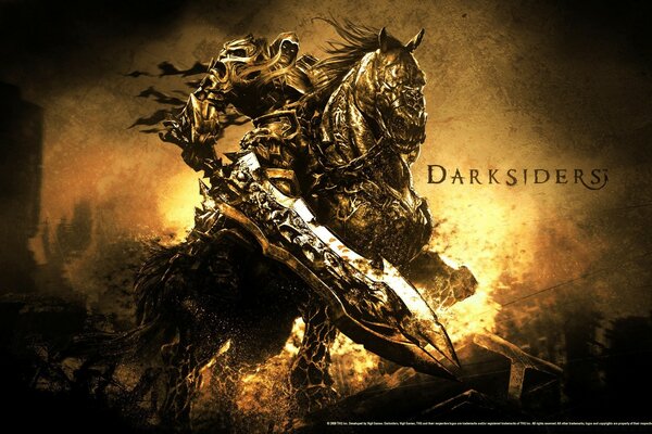 Spiel Darksiders. Ein riesiger Reiter mit einem Schwert