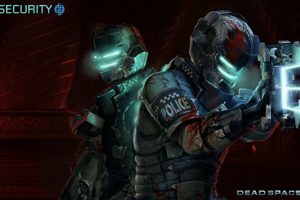 Two robots with weapons are highlighted in blue