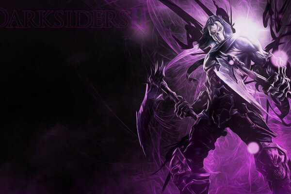 An anime-style knight on a dark purple background