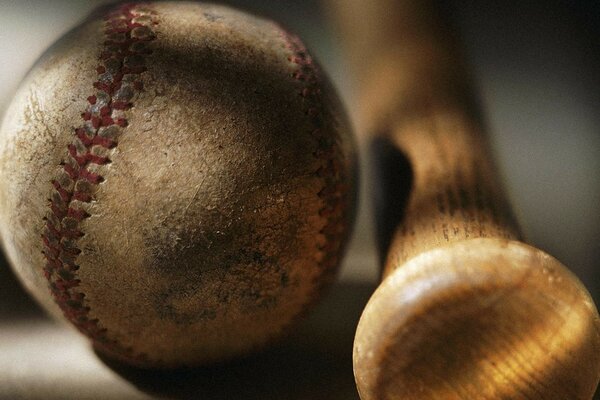 Vintage baseball bat and ball