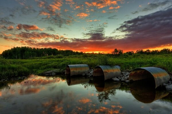 Nature with a sunset sky with clouds