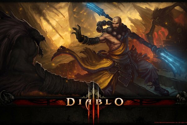 A diablo hero with a glowing weapon