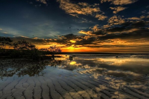 Sunset over the water surface