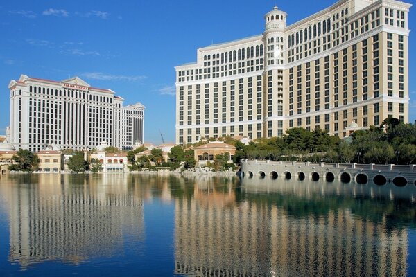 Modern architectural ensemble by the water