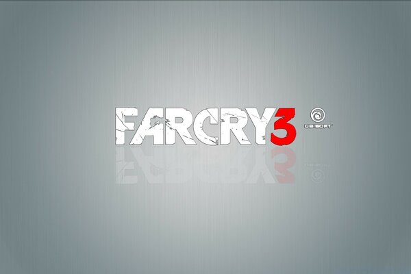 Le logo du jeu Farcry 3 et son reflet miroir sur fond gris