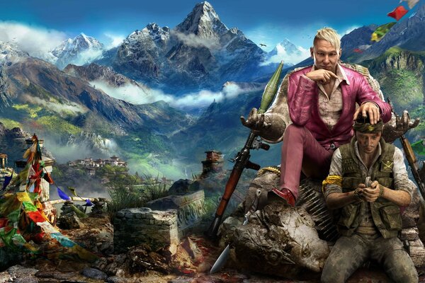 Montagne e persone nel gioco far cry