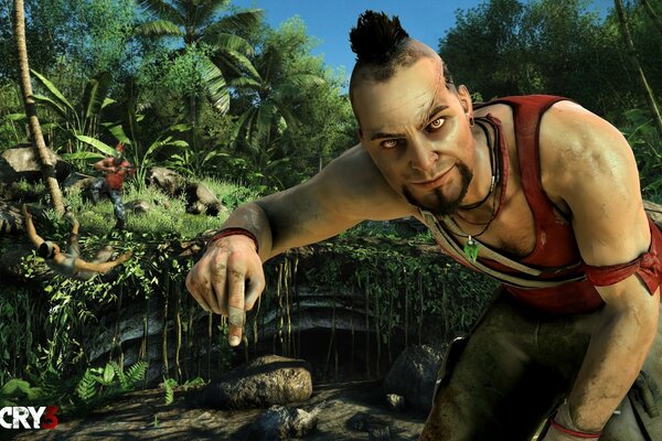 Le héros du jeu Farcry 4 posant sur le fond de la jungle