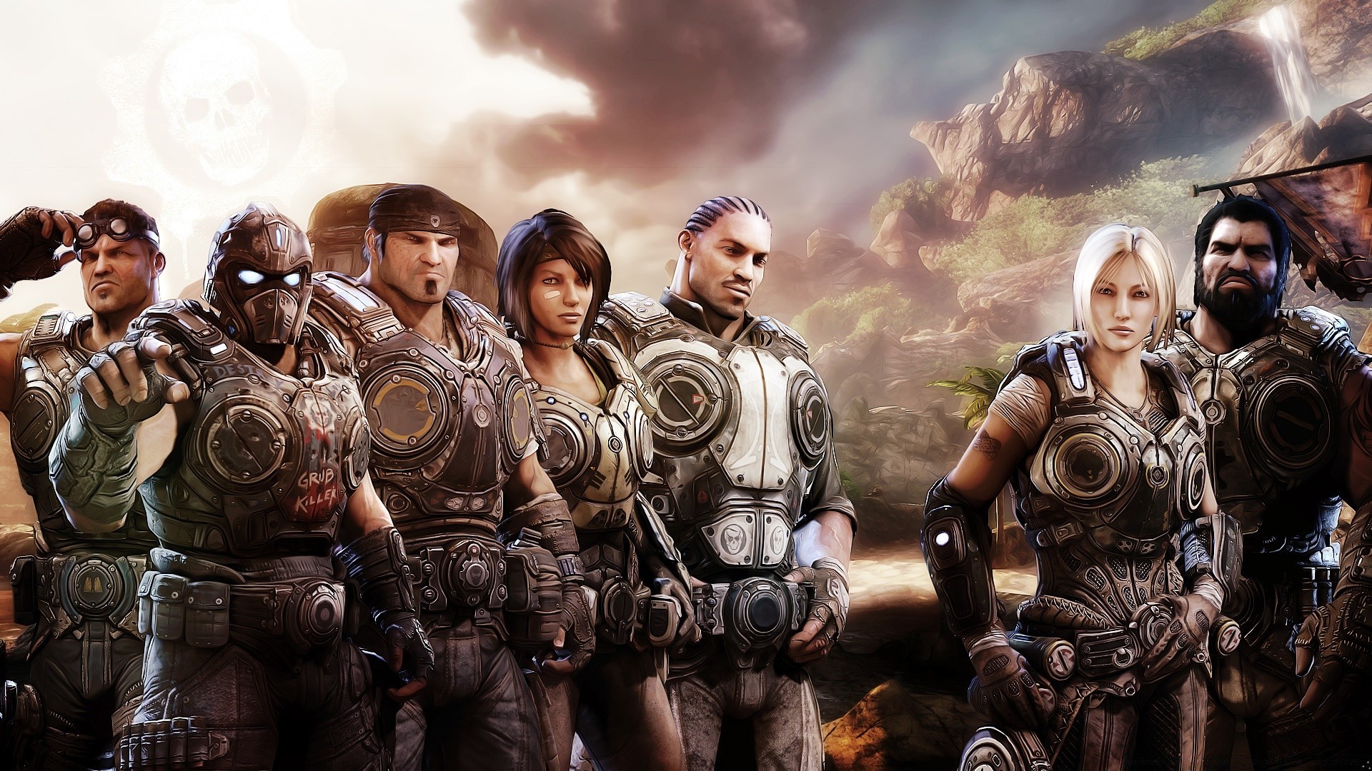 gears of war man group woman war