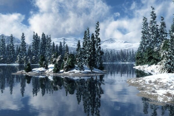 Winterlandschaft an einem schönen See