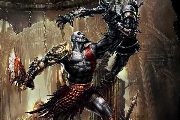 Game art. Kratos is furious