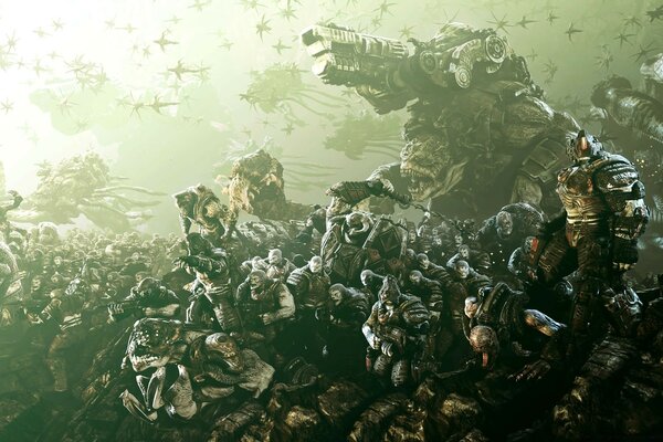 A large-scale battle in gears of war