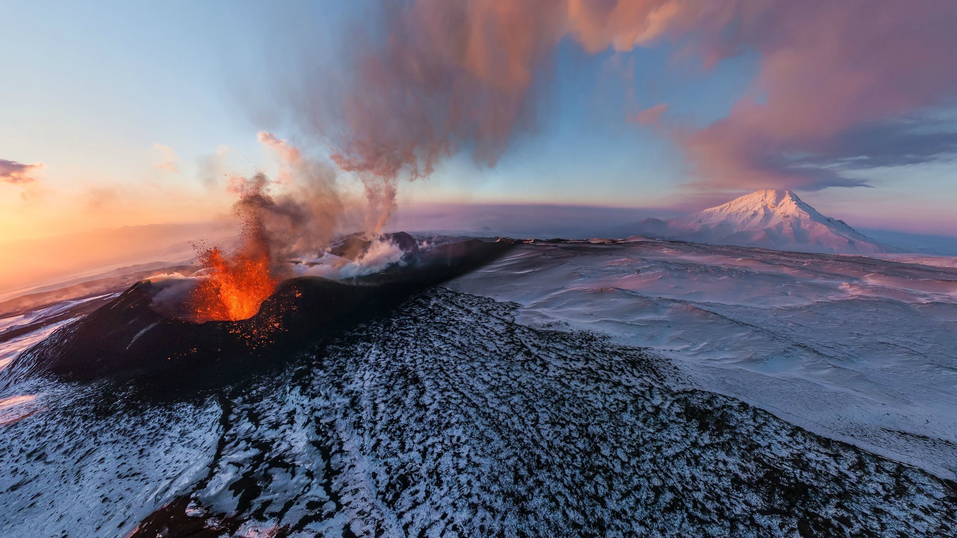 vulcão vulcão erupção pôr do sol neve paisagem água amanhecer fumaça montanhas vapor cratera ao ar livre viajar névoa