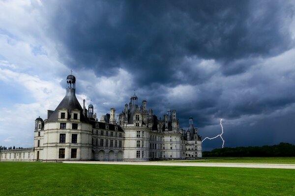 Medieval castle under thunderclouds