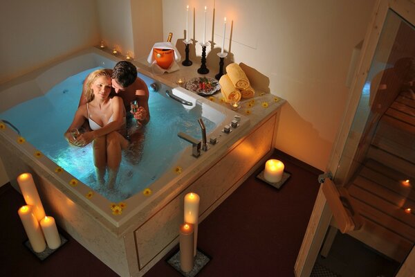 Lovers take a bath together