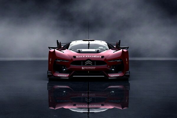 Car racing on fog background