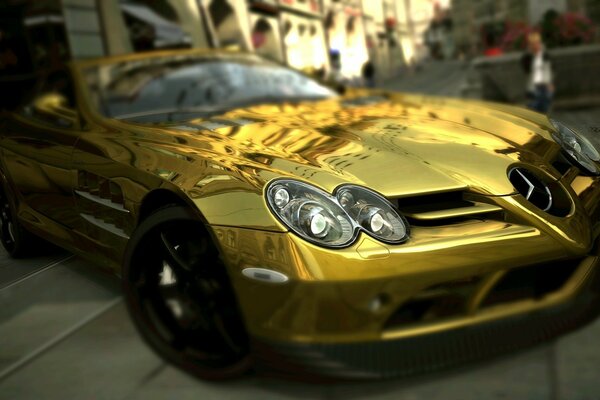 A racing car. Golden Ferrari