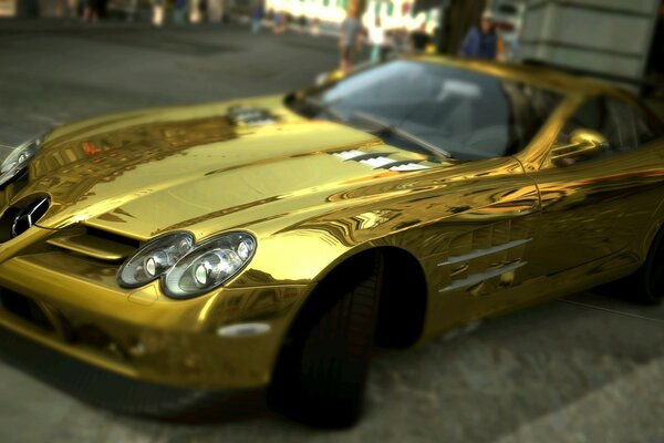 Golden Mercedes on a blurry background