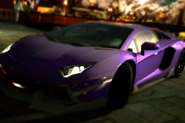 Carro roxo em fundo desfocado