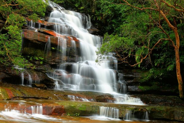 Shades of autumn: a waterfall flowing into a river