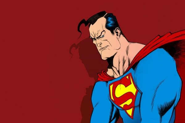 Comics. Superman nel suo classico abito blu e mantello rosso su uno sfondo viola