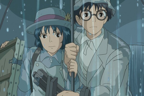 Japanese anime: Two under an umbrella