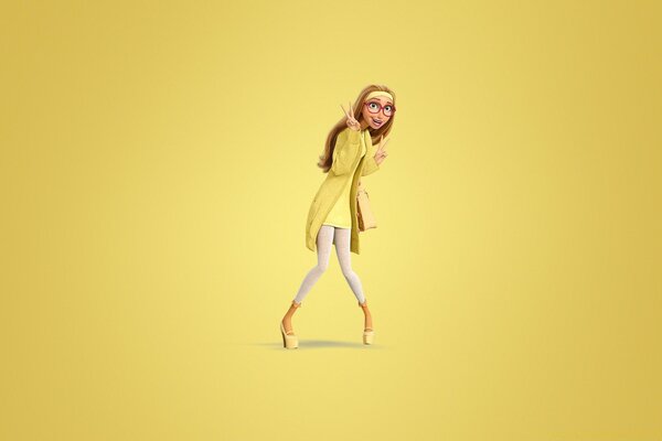 Cartoon girl with glasses on a yellow background