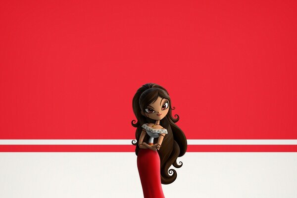 Cartoon girl on a white and red background