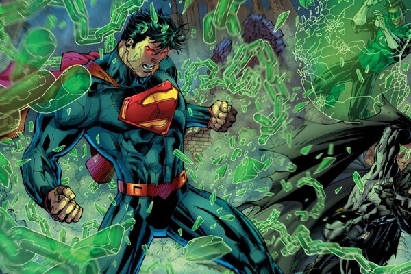 Cómics, Superman lucha contra una fuerza hostil en forma de sustancia verde